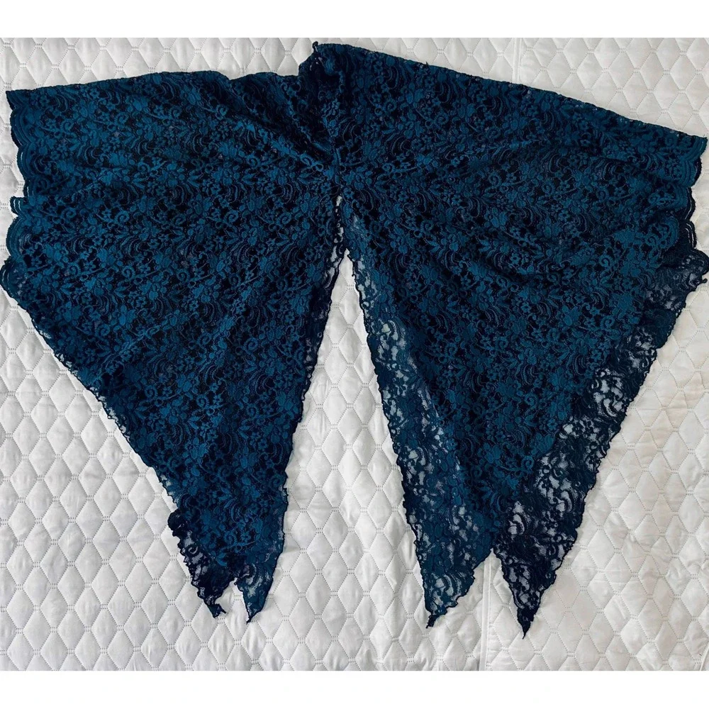 Unbranded‎ Lace Poncho Women OS Teal Blue Good Floral Scalloped Wrap Cape